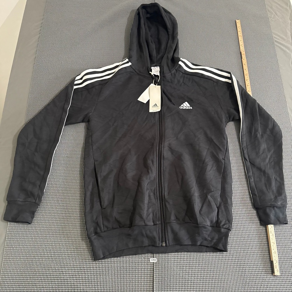 Adidas Mens Essentials 3-Stripes Fleece Full-Zip Hoodie Black IB4029 Size M